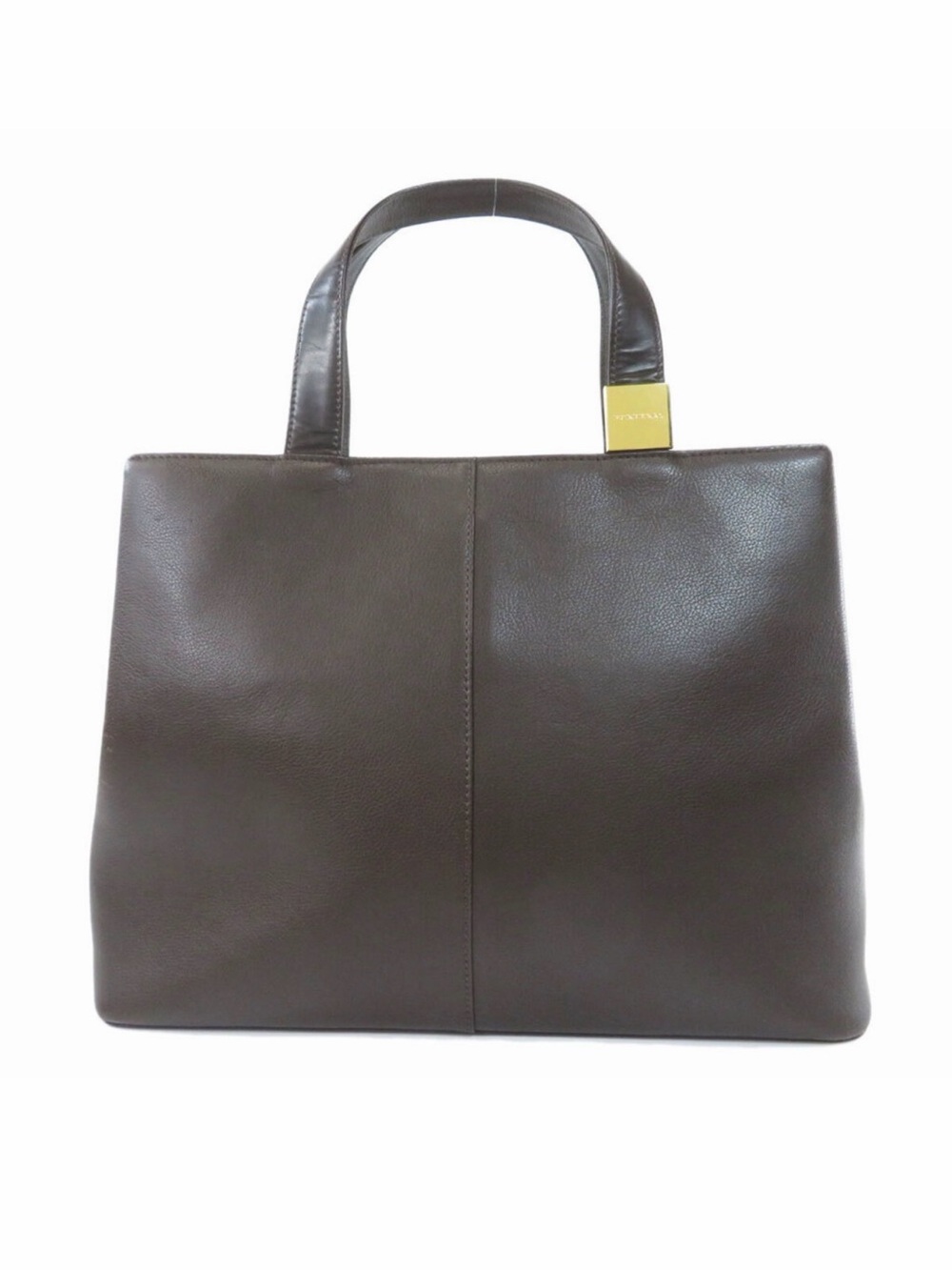 Burberry Chocolate Brown Leather Checkered Handbag Tote w/ Gold Accent